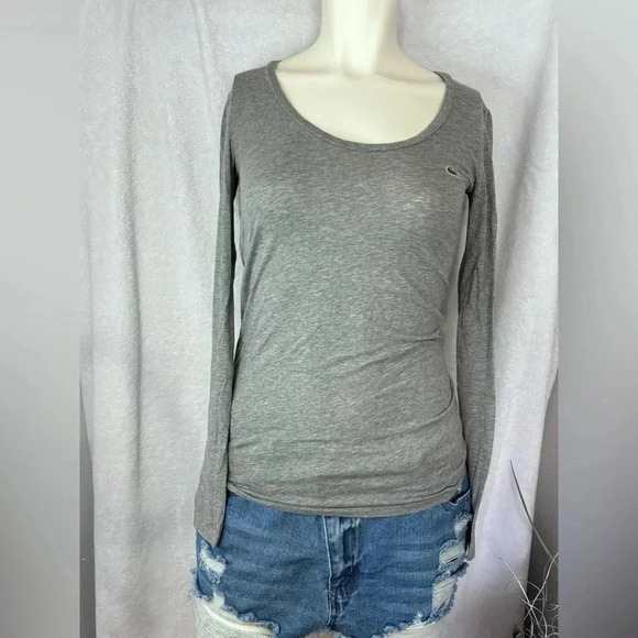 Lacoste Long Sleeve Top Heather Gray Everyday Tee Classic‎ Logo - Picture 1 of 4